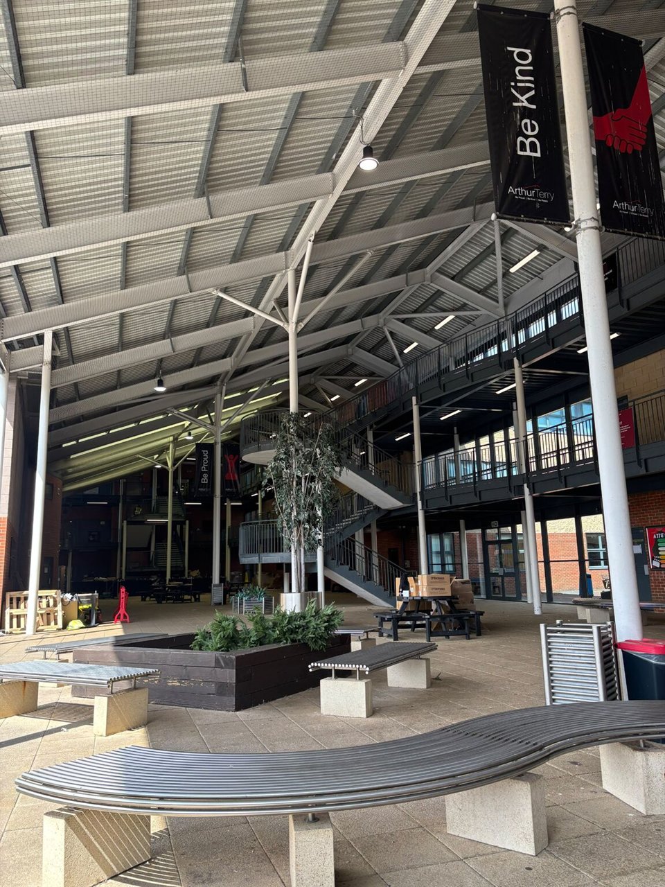High-level LED lighting in the atrium at Arthur Terry School