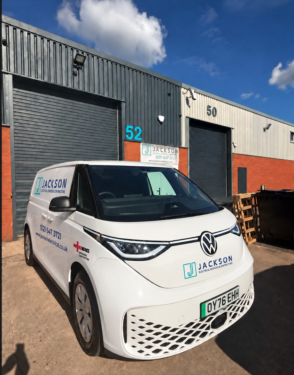 Jackson-branded electric company van outside the Lichfield office